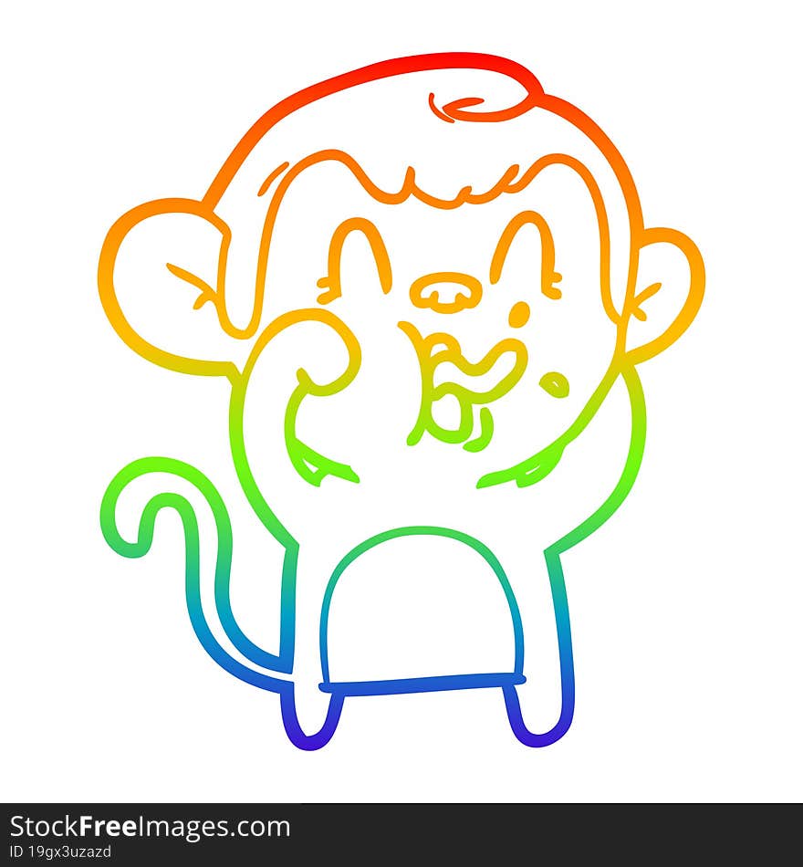 rainbow gradient line drawing of a crazy cartoon monkey