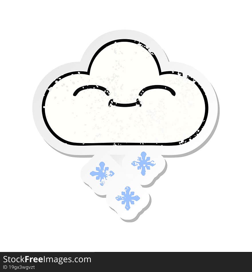 Distressed Sticker Of A Cute Cartoon Snow Cloud