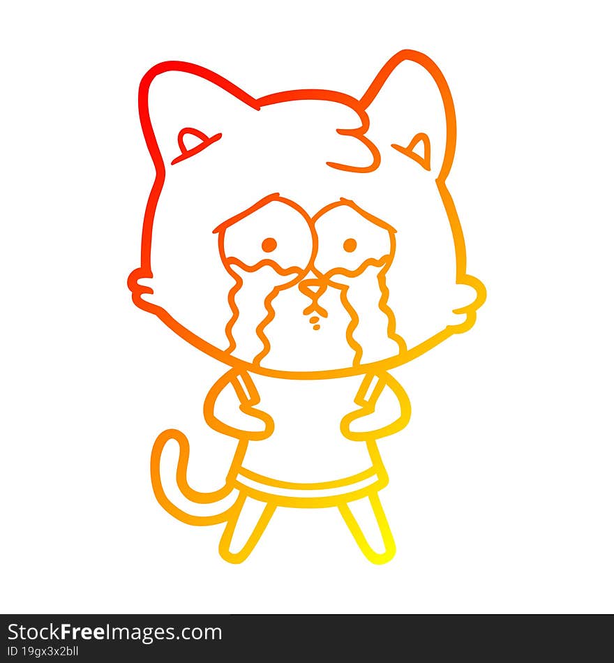 warm gradient line drawing cartoon crying cat