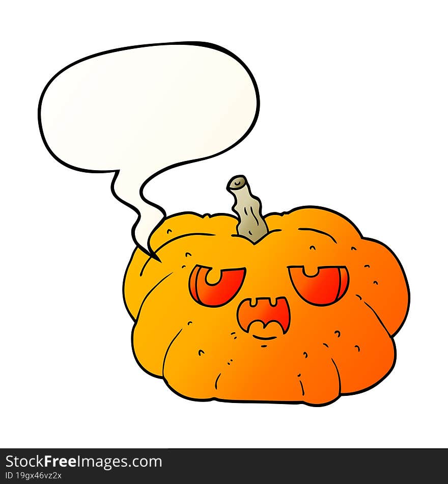 cartoon pumpkin and speech bubble in smooth gradient style