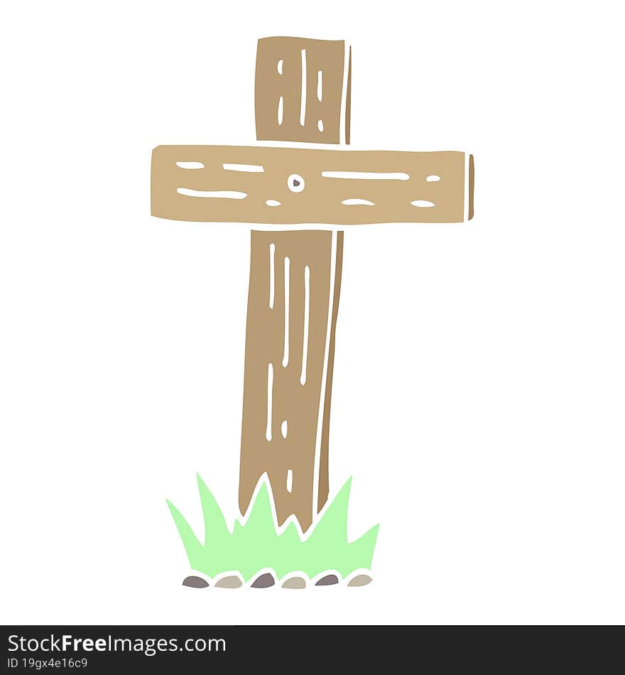 Flat Color Illustration Cartoon Wooden Cross