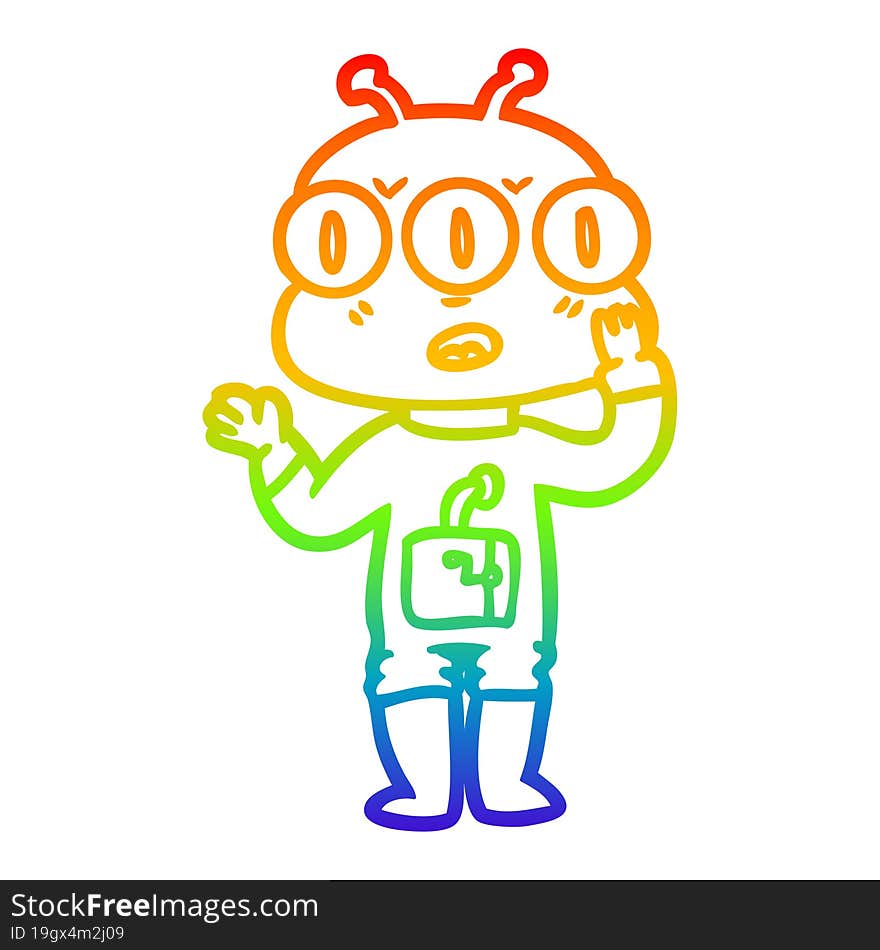 rainbow gradient line drawing cartoon three eyed alien