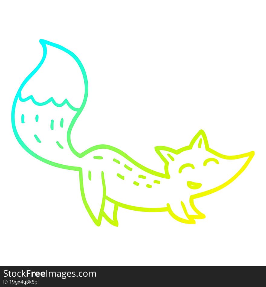 cold gradient line drawing of a cartoon happy fox