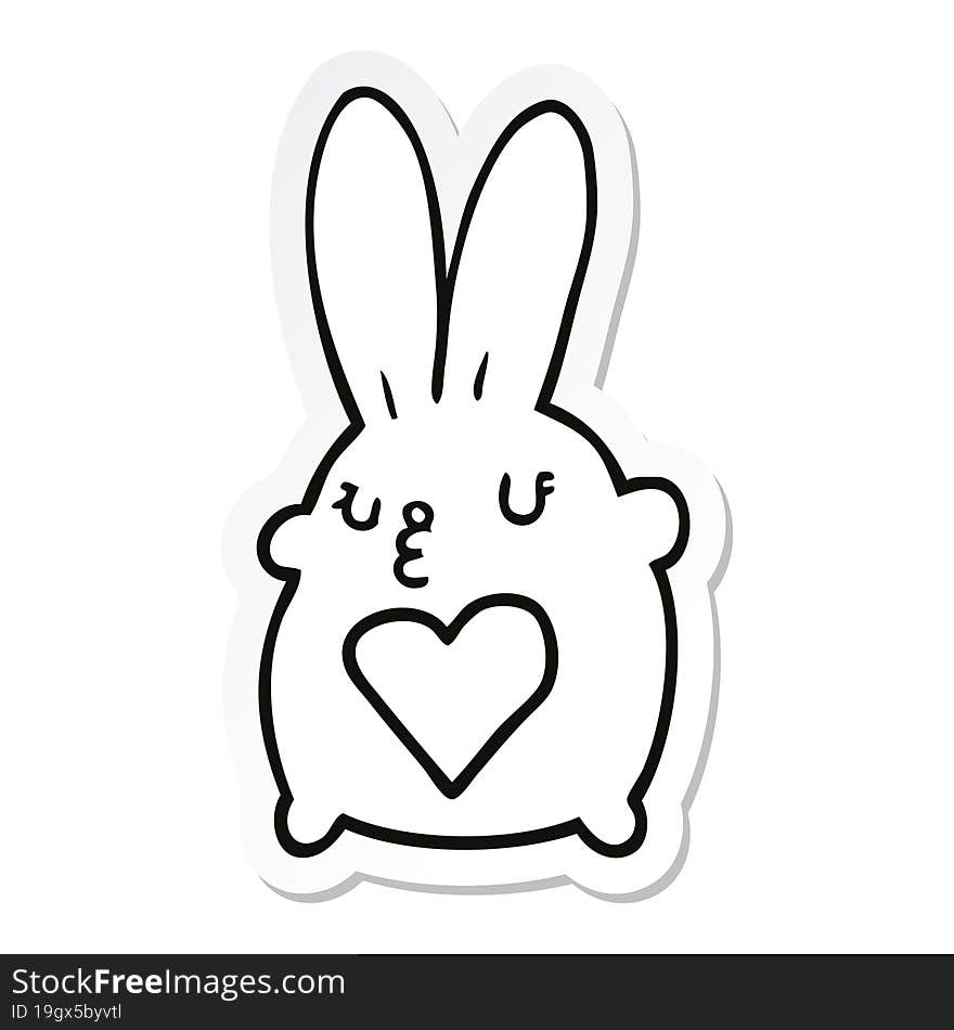 sticker of a cute cartoon rabbit with love heart