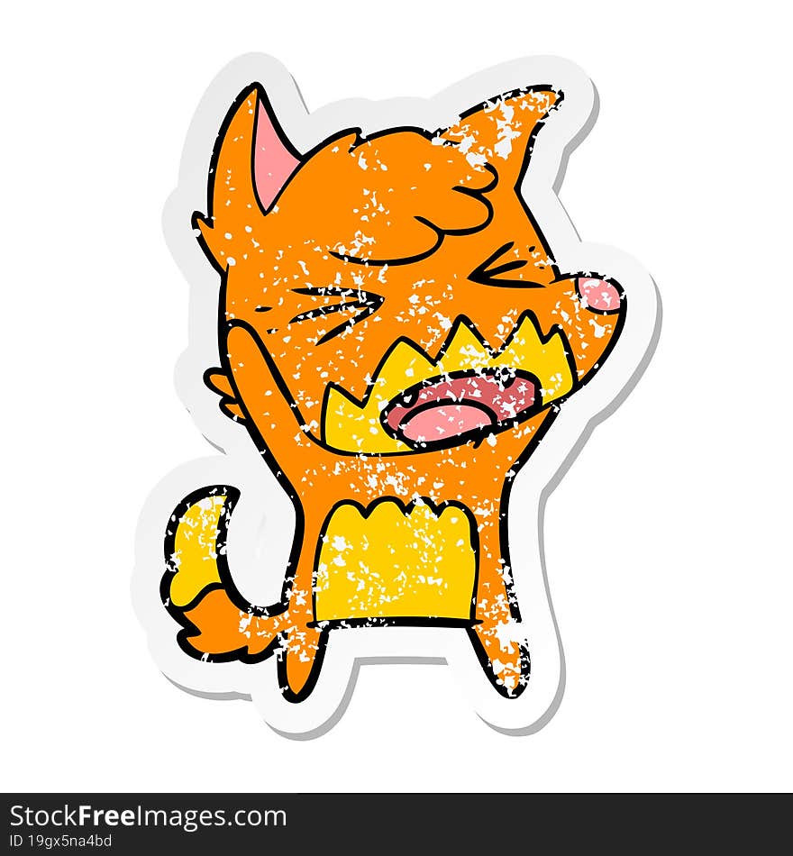 distressed sticker of a angry cartoon fox