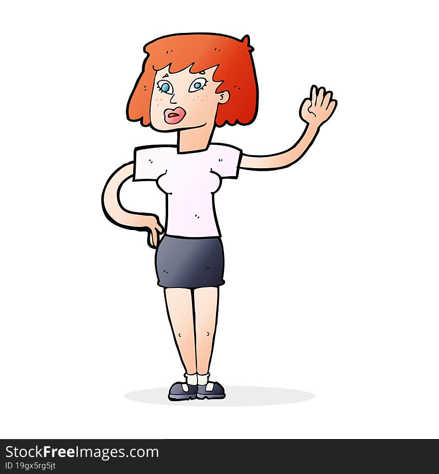 cartoon woman waving