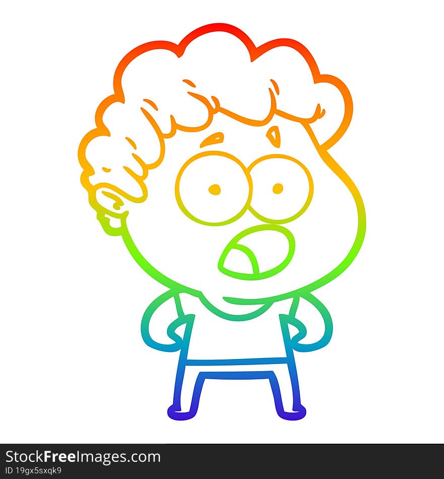 rainbow gradient line drawing cartoon man gasping in surprise