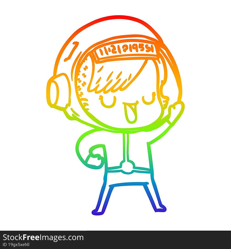 rainbow gradient line drawing of a cartoon astronaut woman