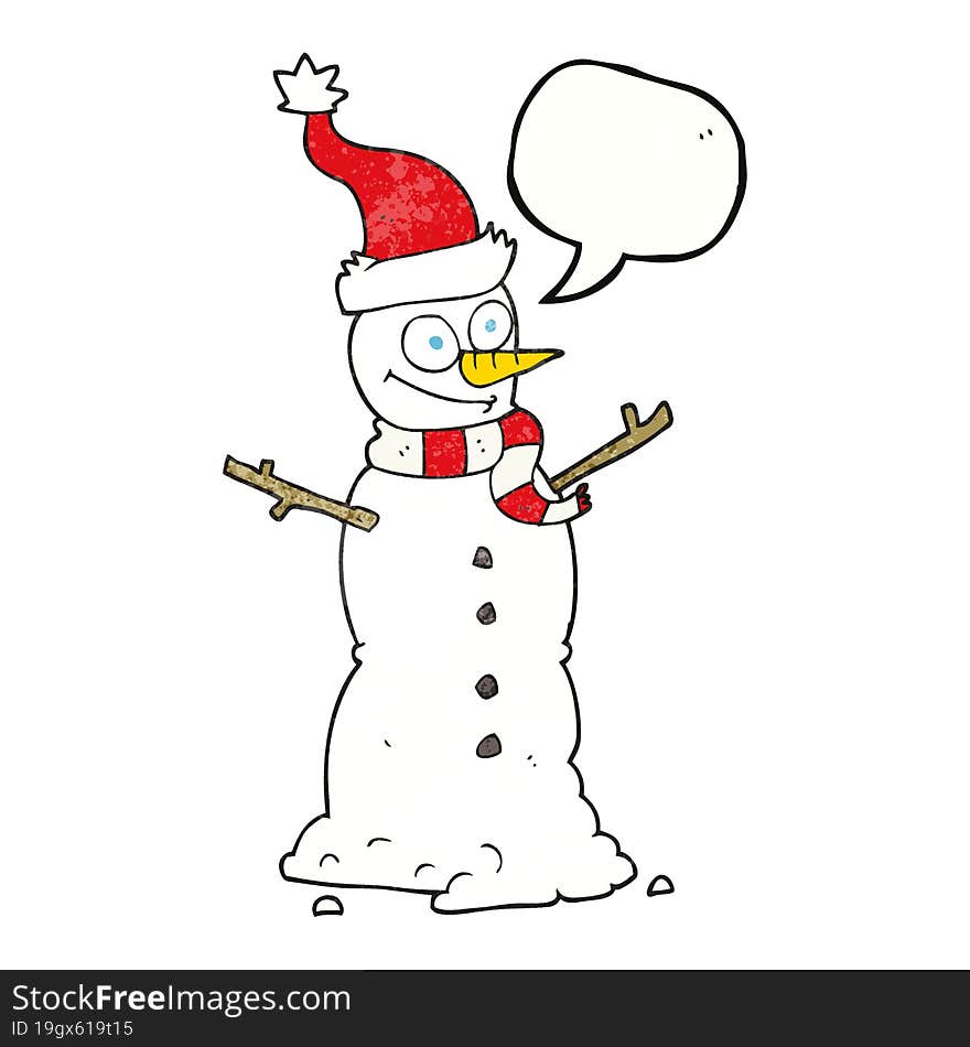 speech bubble textured cartoon snowman