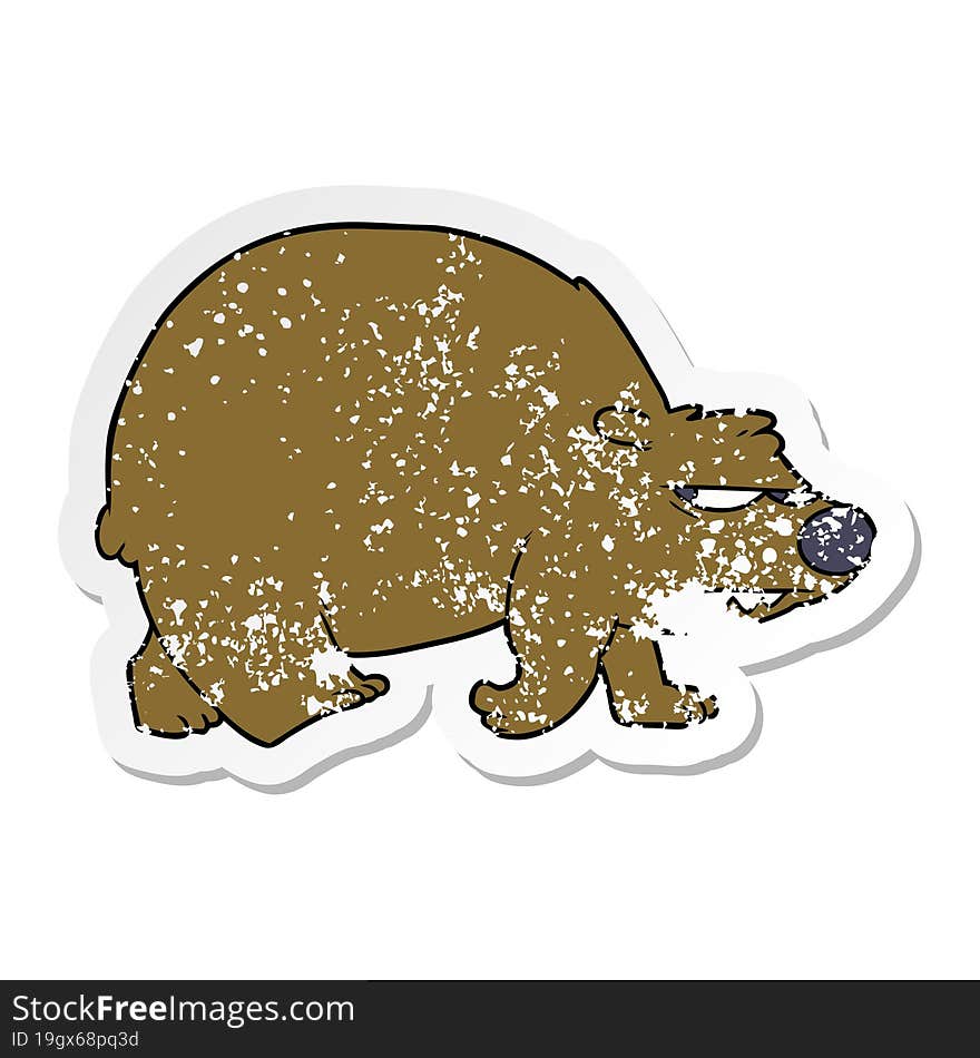 Distressed Sticker Of A Cartoon Angry Bear