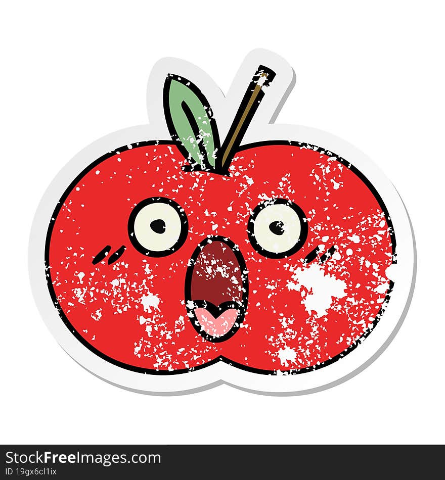 distressed sticker of a cute cartoon red apple