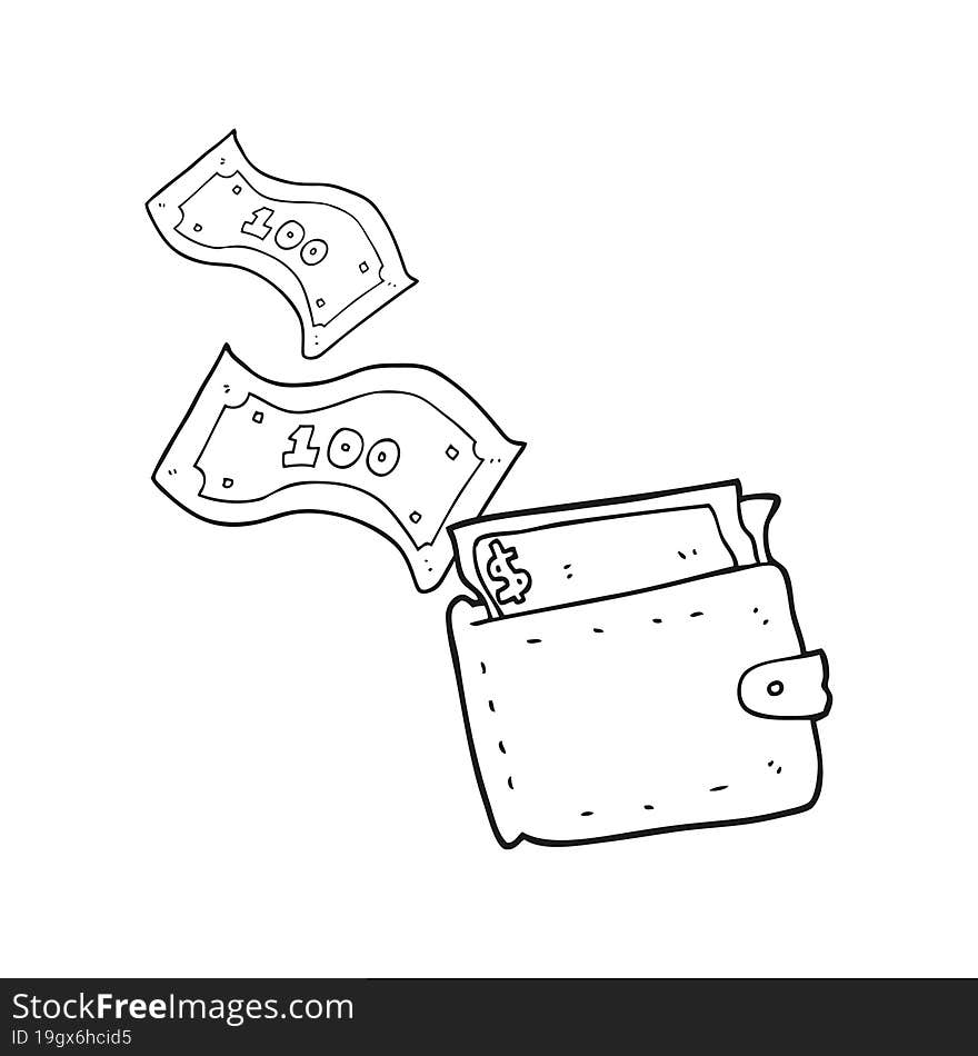 Black And White Cartoon Wallet Full Of Money