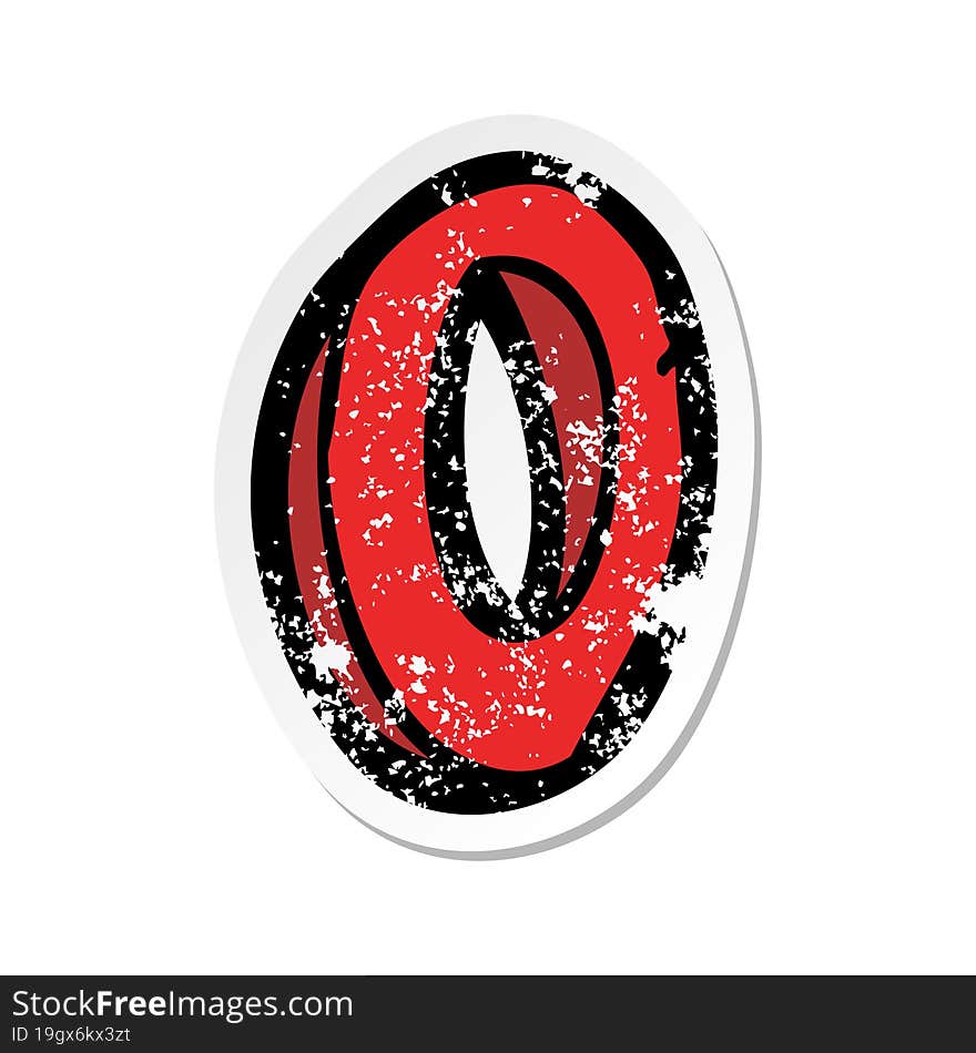 Retro Distressed Sticker Of A Cartoon Letter O