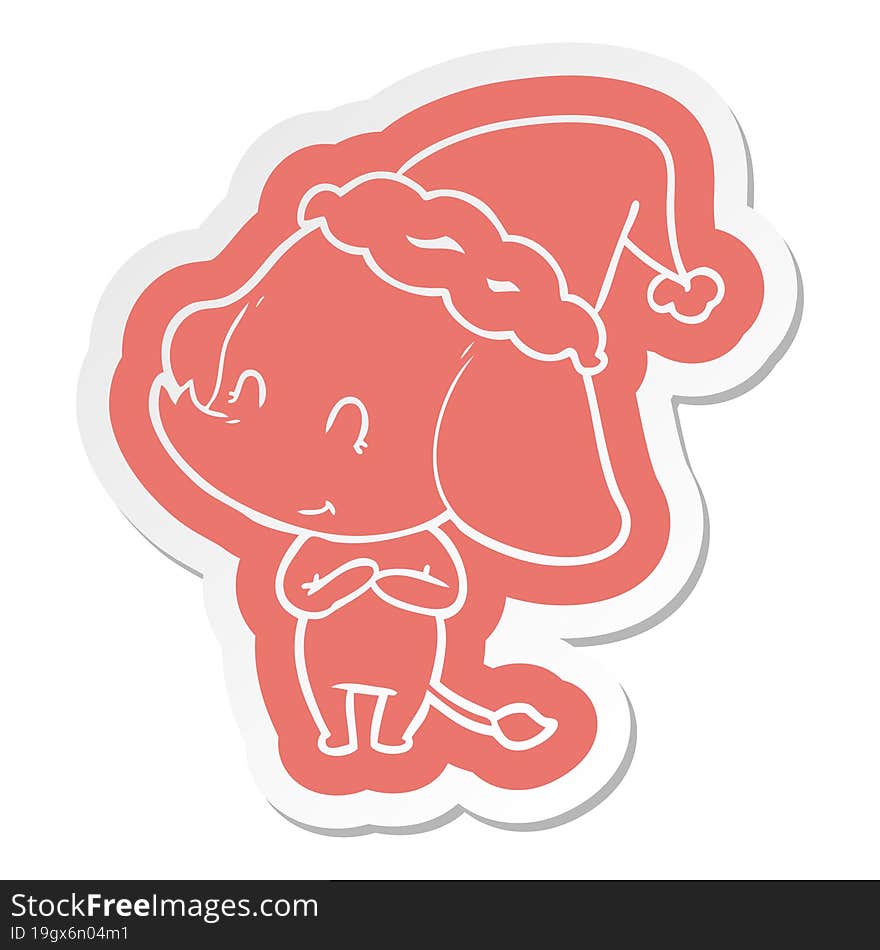 cute cartoon  sticker of a elephant wearing santa hat