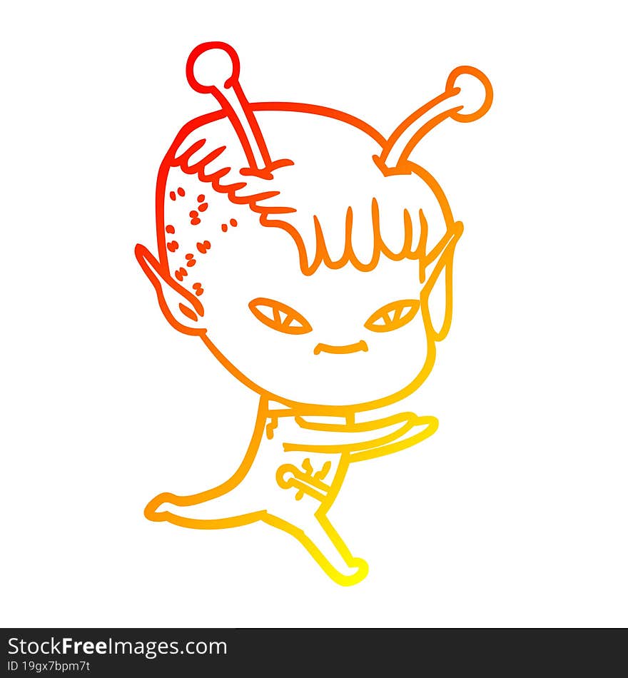 warm gradient line drawing cute cartoon alien girl