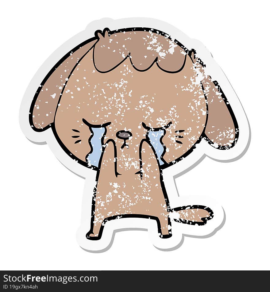 distressed sticker of a cute puppy crying cartoon