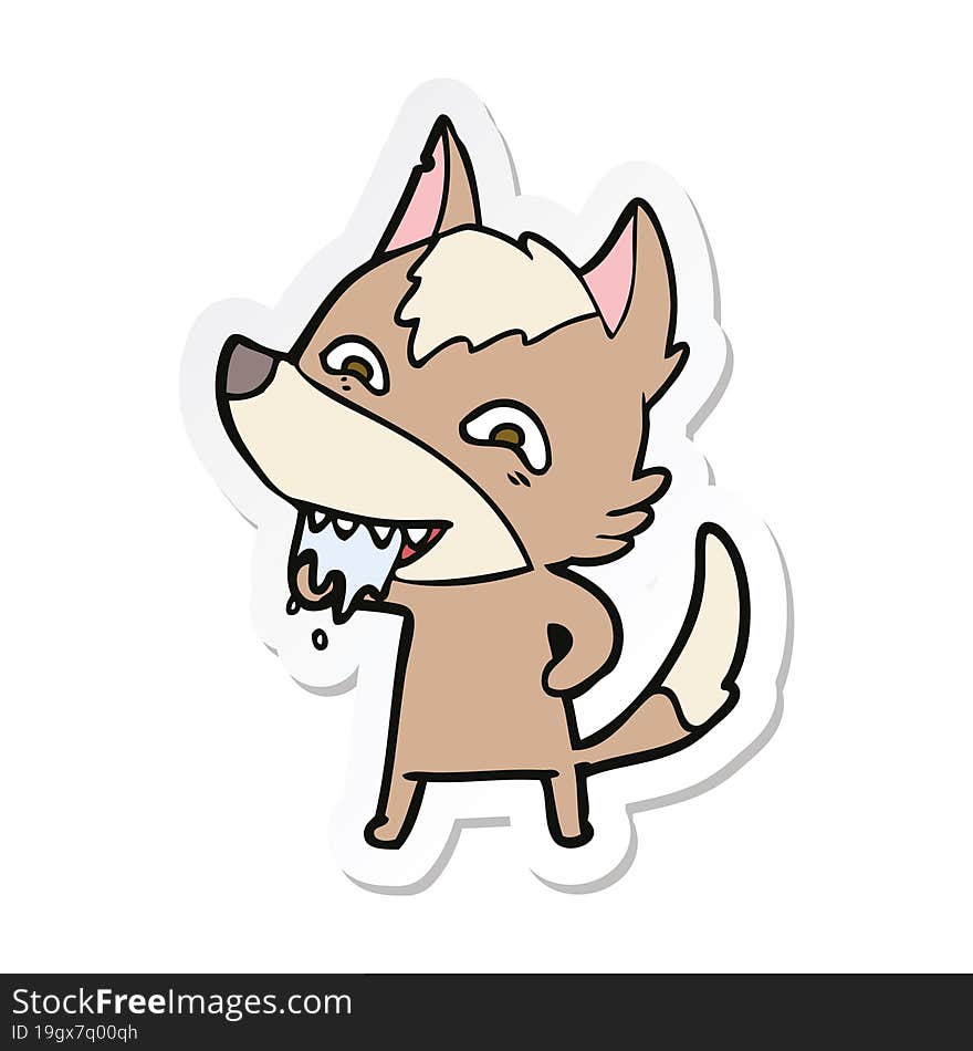 Sticker Of A Cartoon Hungry Wolf