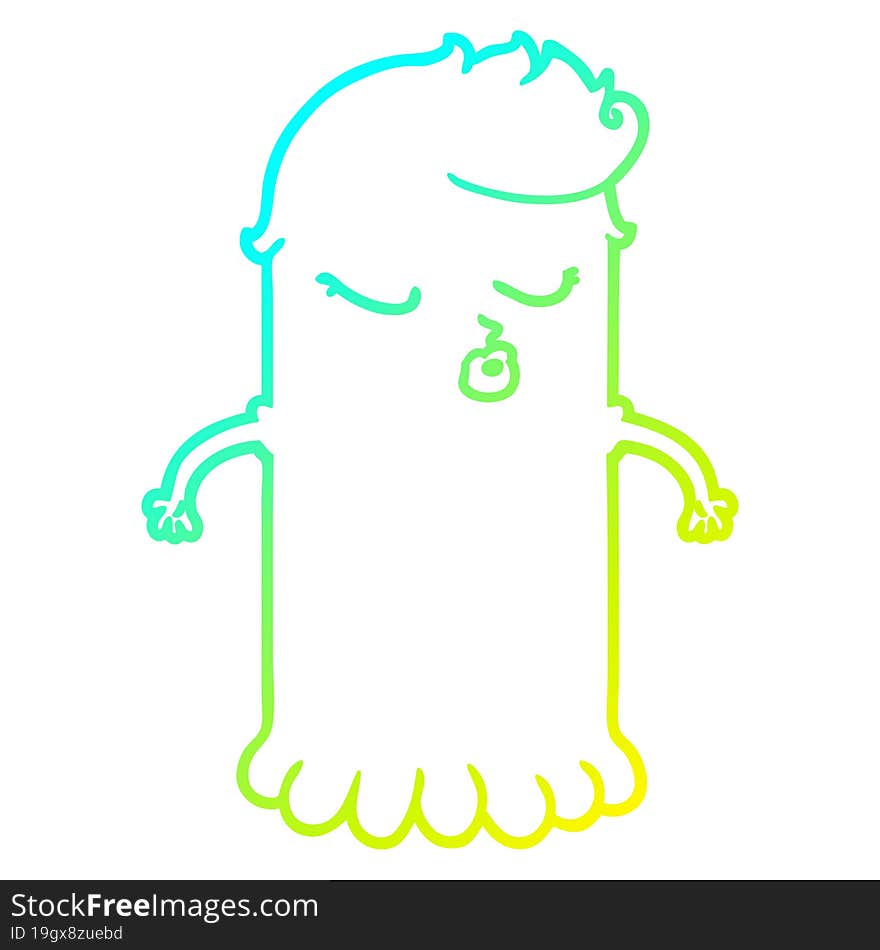 cold gradient line drawing of a cartoon cute ghost