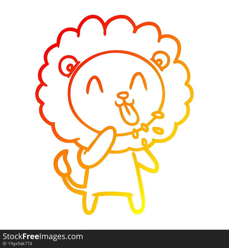 warm gradient line drawing of a happy cartoon lion