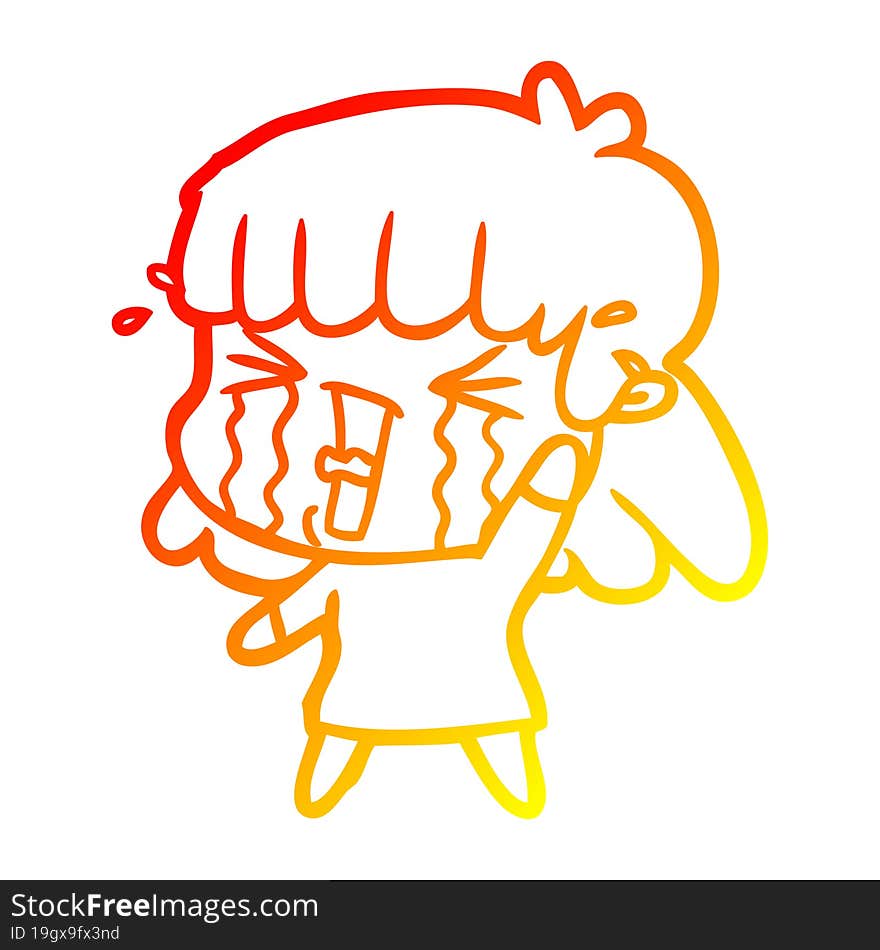 warm gradient line drawing cartoon woman in tears