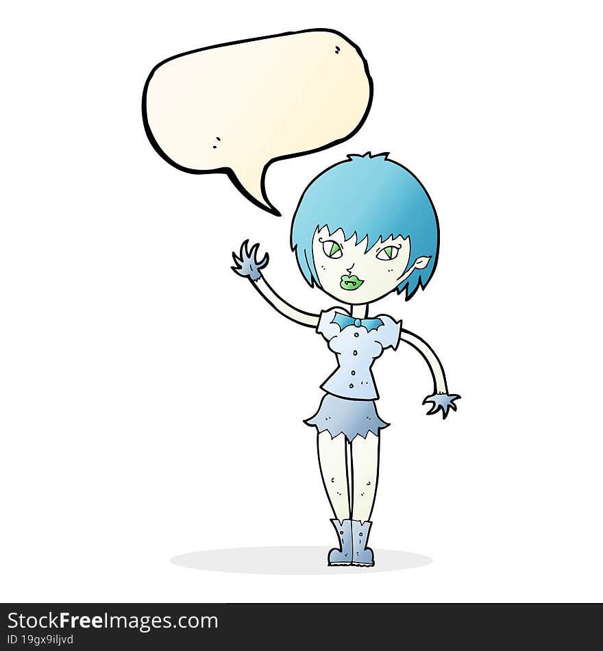 cartoon vampire girl with speech bubble