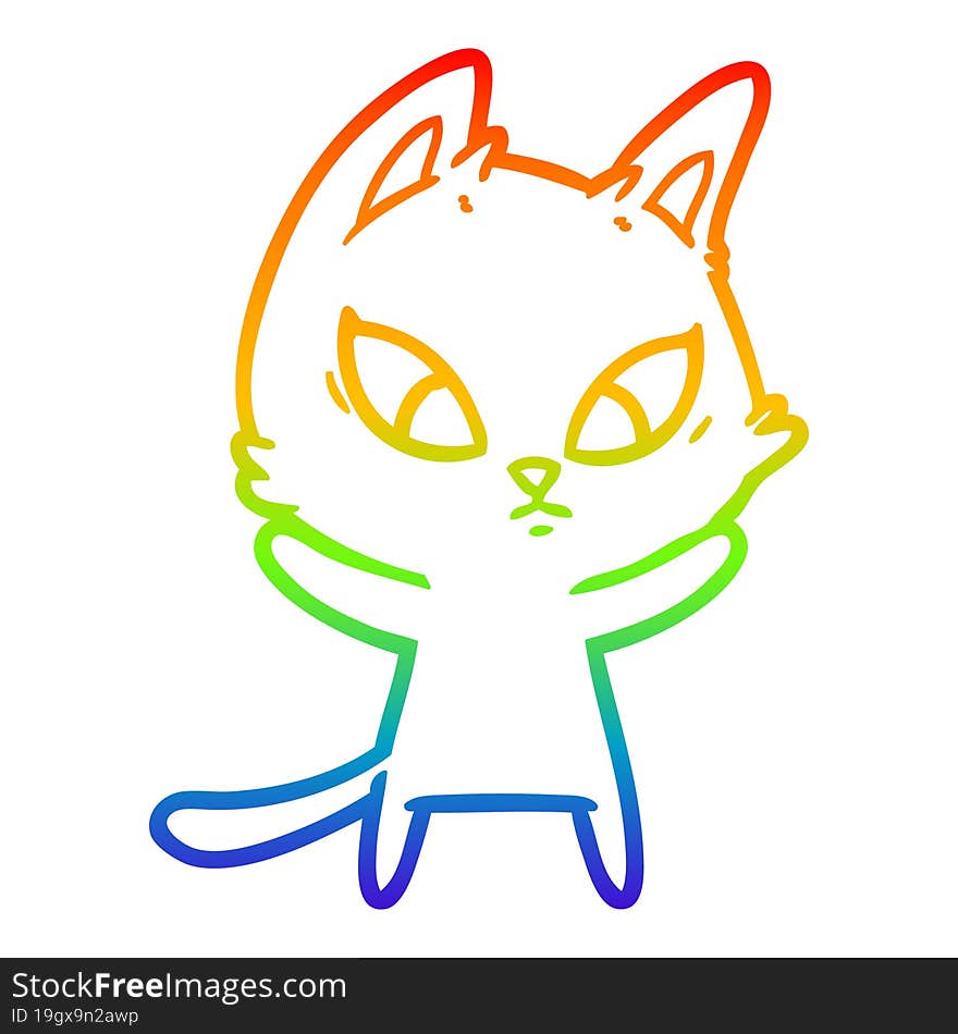 rainbow gradient line drawing confused cartoon cat