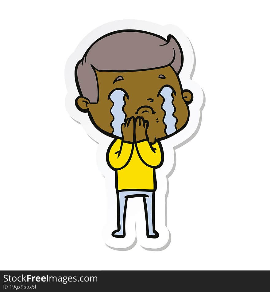 sticker of a cartoon man crying