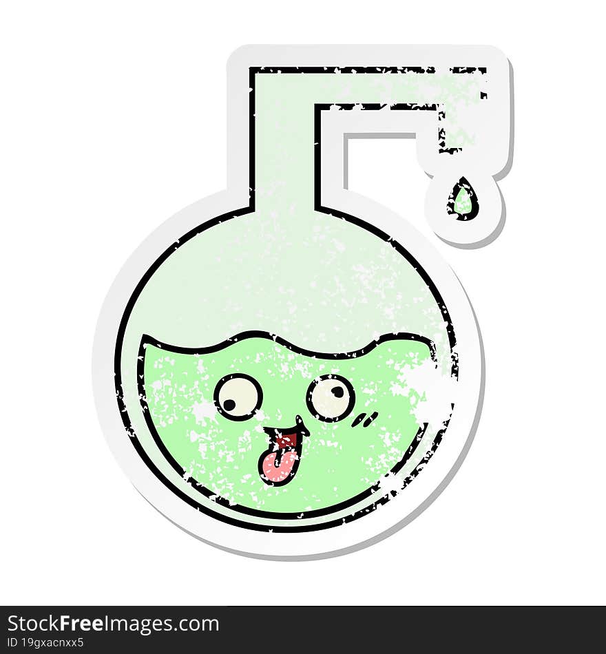 Distressed Sticker Of A Cute Cartoon Science Experiment