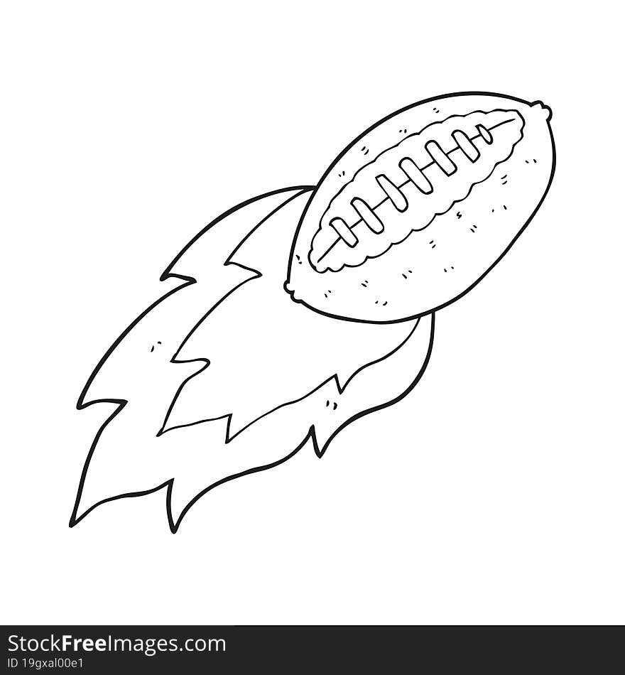 freehand drawn black and white cartoon flying football