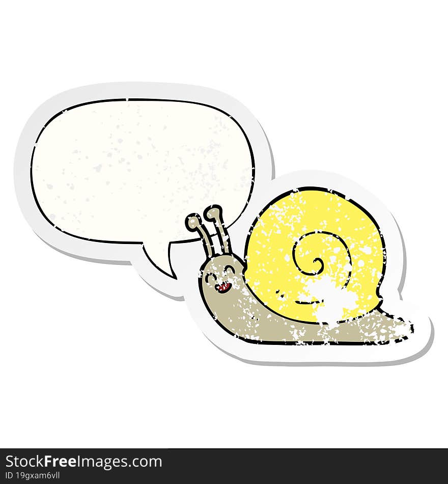 cartoon snail and speech bubble distressed sticker