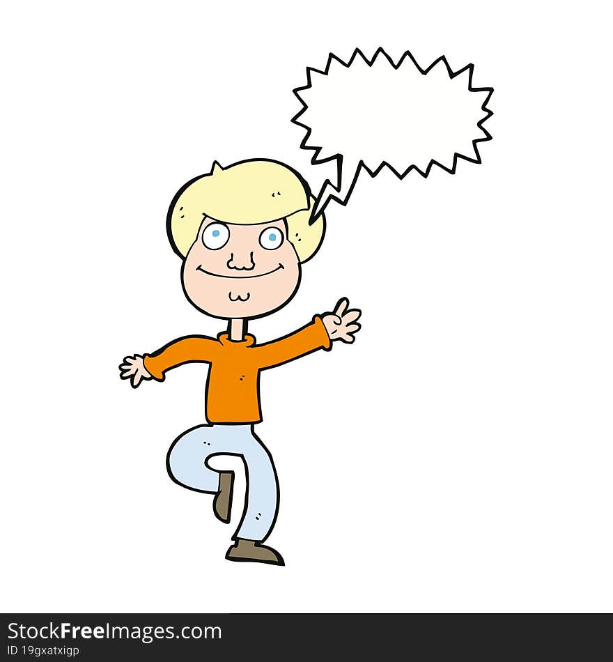 cartoon dancing man with speech bubble