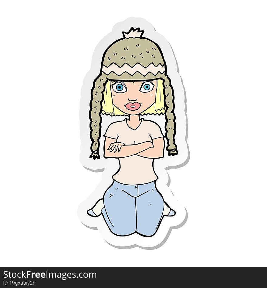 sticker of a cartoon woman wearing hat