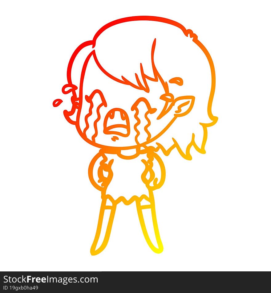 warm gradient line drawing cartoon crying vampire girl