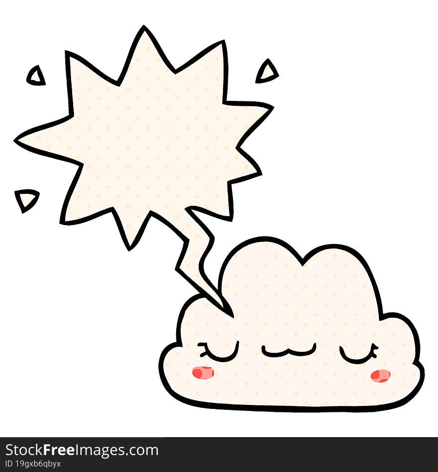 cute cartoon cloud and speech bubble in comic book style