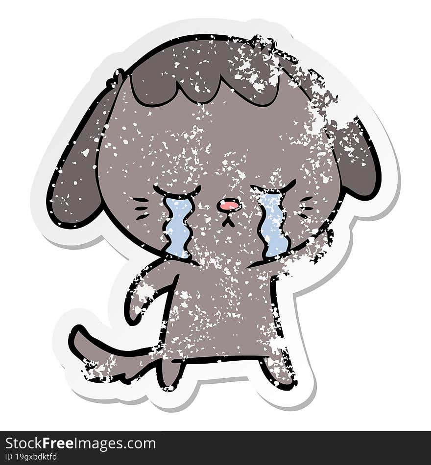 Distressed Sticker Of A Cartoon Crying Dog