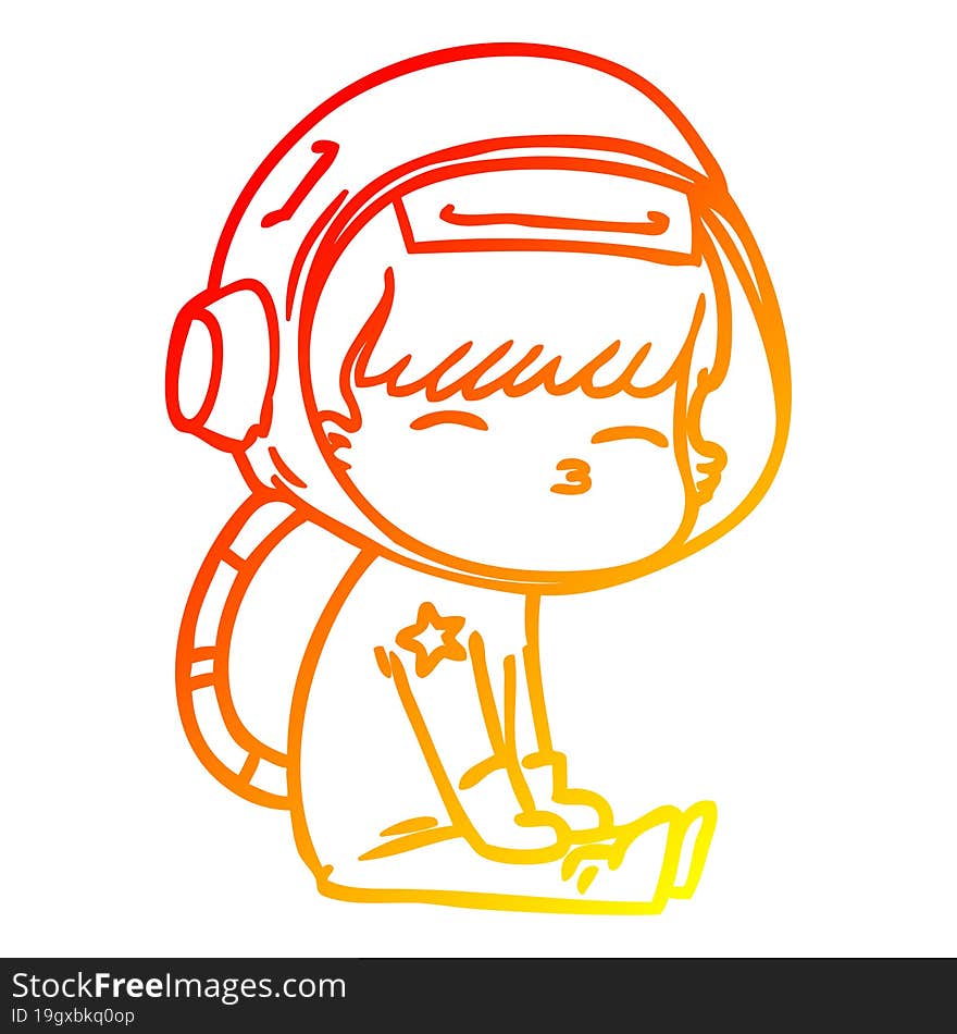 warm gradient line drawing cartoon curious astronaut