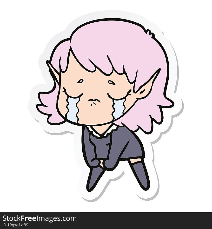 sticker of a cartoon crying elf girl