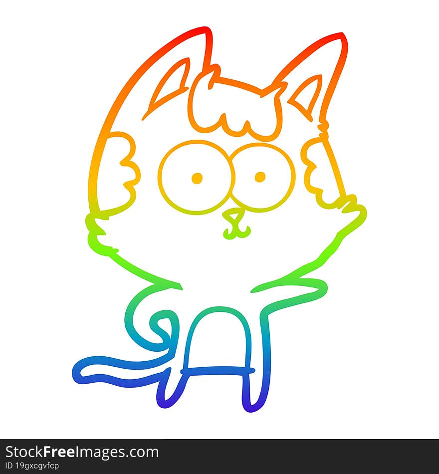 rainbow gradient line drawing happy cartoon cat pointing