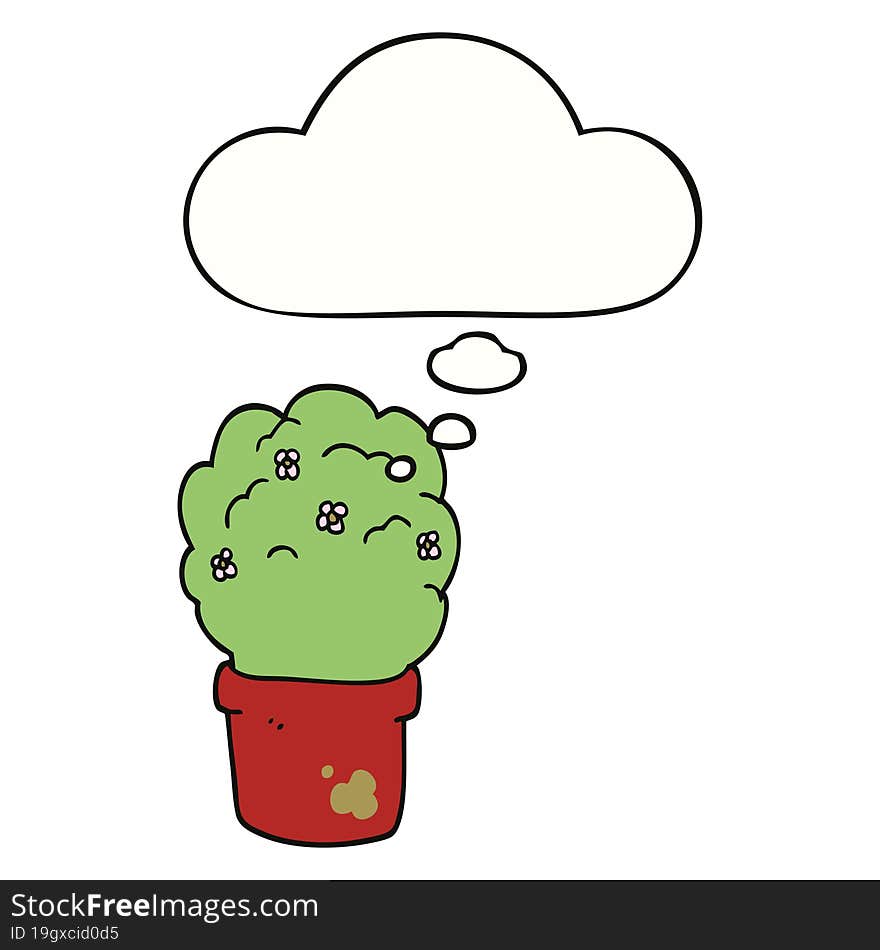 Cartoon Shrub And Thought Bubble