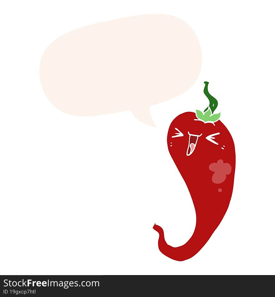 Cartoon Hot Chili Pepper And Speech Bubble In Retro Style