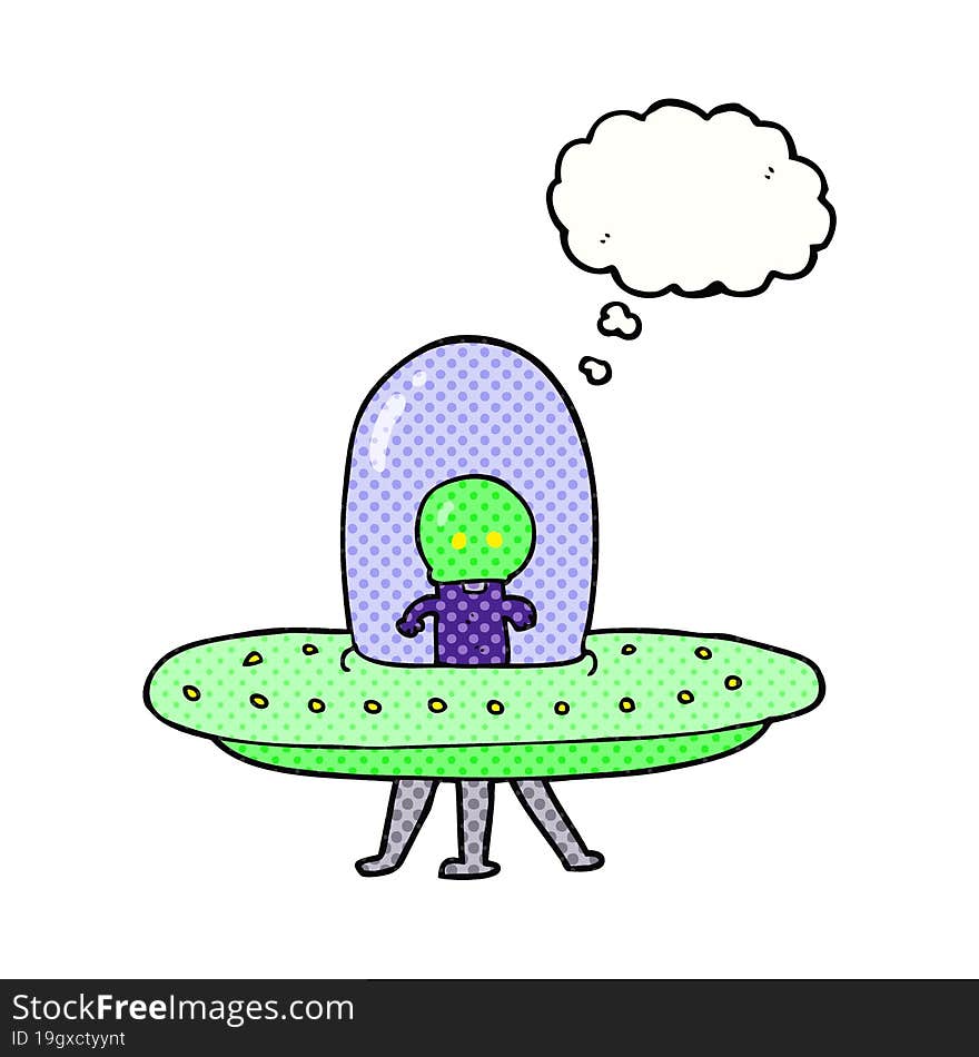 freehand drawn thought bubble cartoon flying saucer