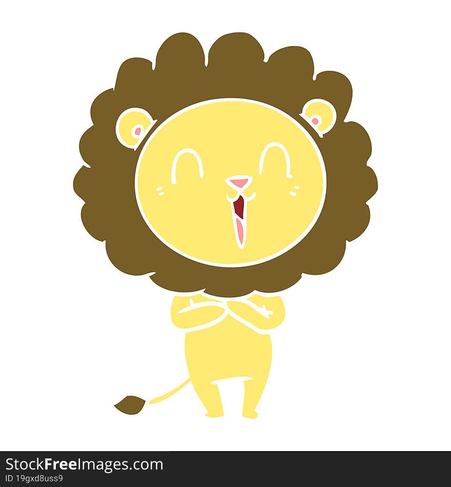 laughing lion flat color style cartoon