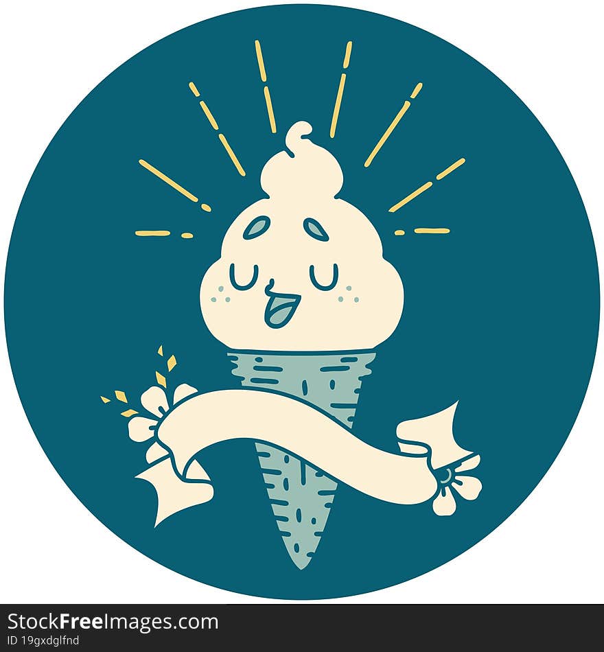 icon of tattoo style ice cream character