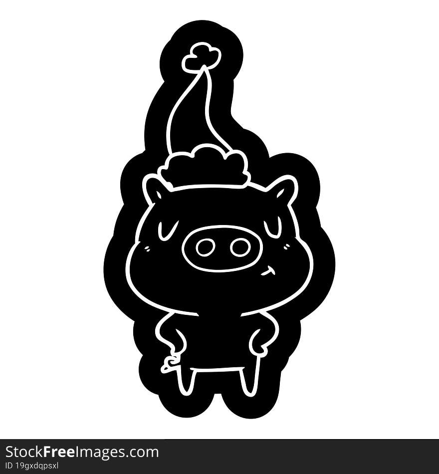 cartoon icon of a content pig wearing santa hat