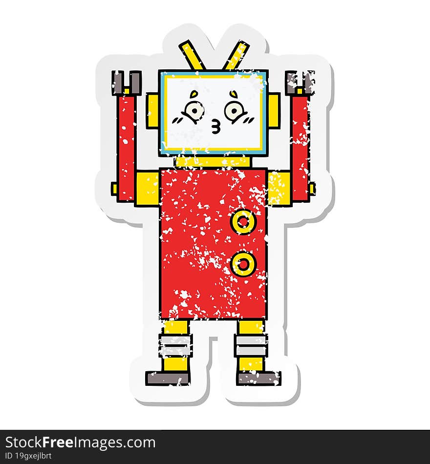 distressed sticker of a cute cartoon robot