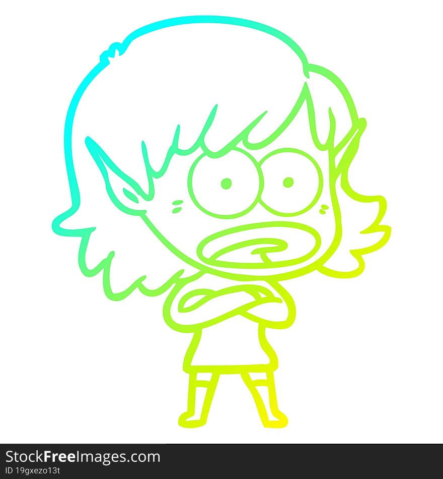 cold gradient line drawing cartoon shocked elf girl