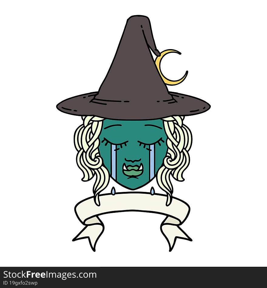 Retro Tattoo Style crying half orc witch character face. Retro Tattoo Style crying half orc witch character face