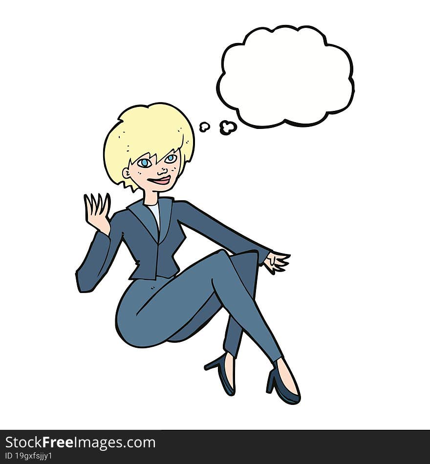 Cartoon Businesswoman Sitting With Thought Bubble