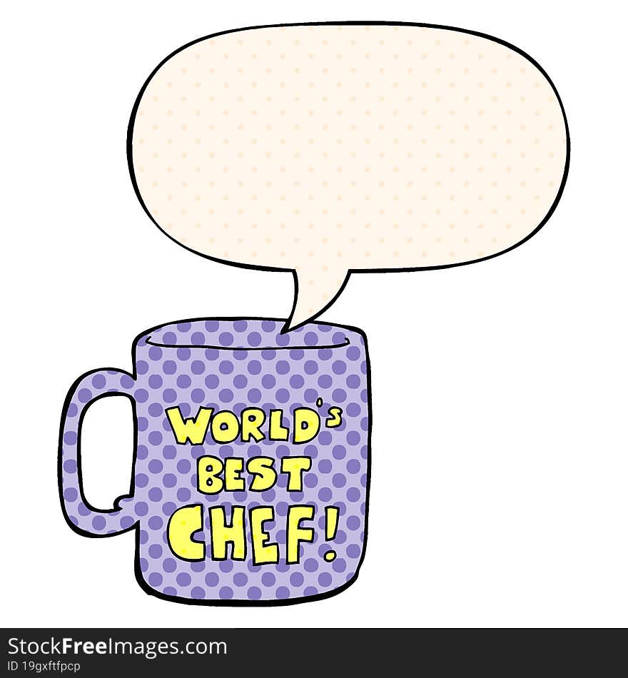 worlds best chef mug and speech bubble in comic book style