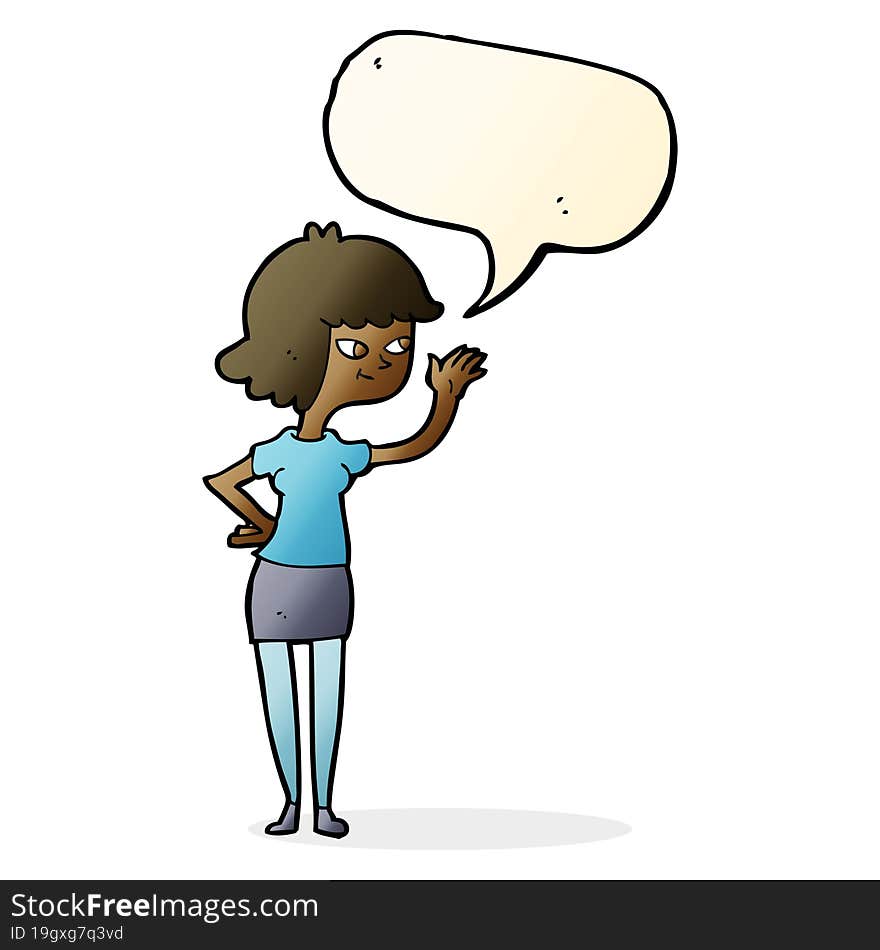 Cartoon Friendly Girl Waving With Speech Bubble